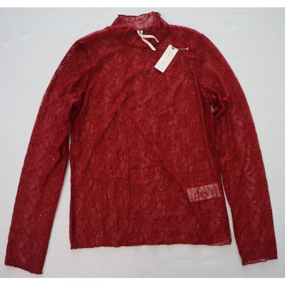 Anthropologie OB1565992 Women's Sz M Red Lace Layering Mock Neck L/S Top - Picture 1 of 7